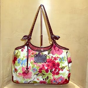 Brighton Floral Canvas Tote w/ Leather Trim
